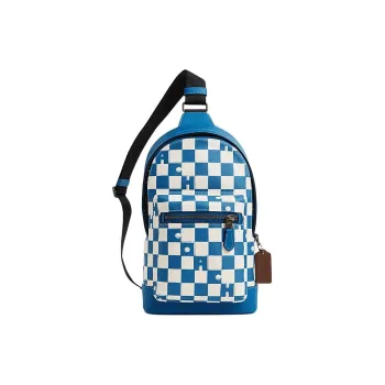 COACH West Artificial Leather With Cow Leather And Fabric Shoulder Bag, Crossbody Bag Men's Blue Jay & Chalk White