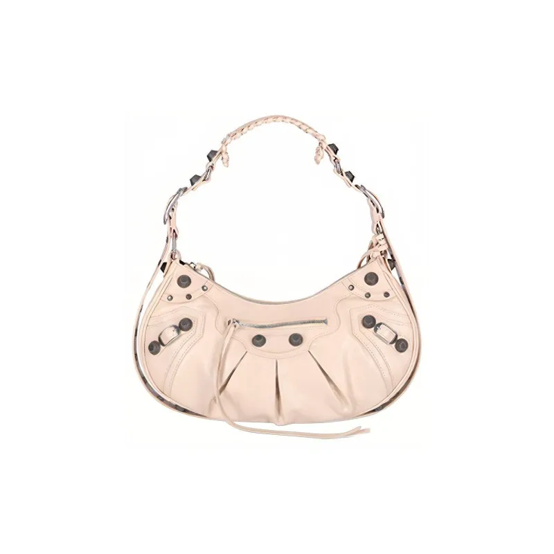 Balenciaga Le Cagole Leather Shoulder Bag Small Size Women's Beige-0