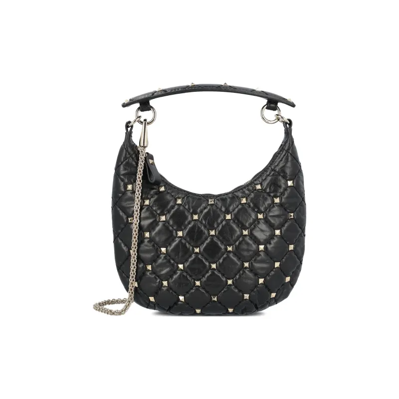 Valentino GARAVANI ROCKSTUD Cow Leather One Shoulder Handbags Women's Black-0