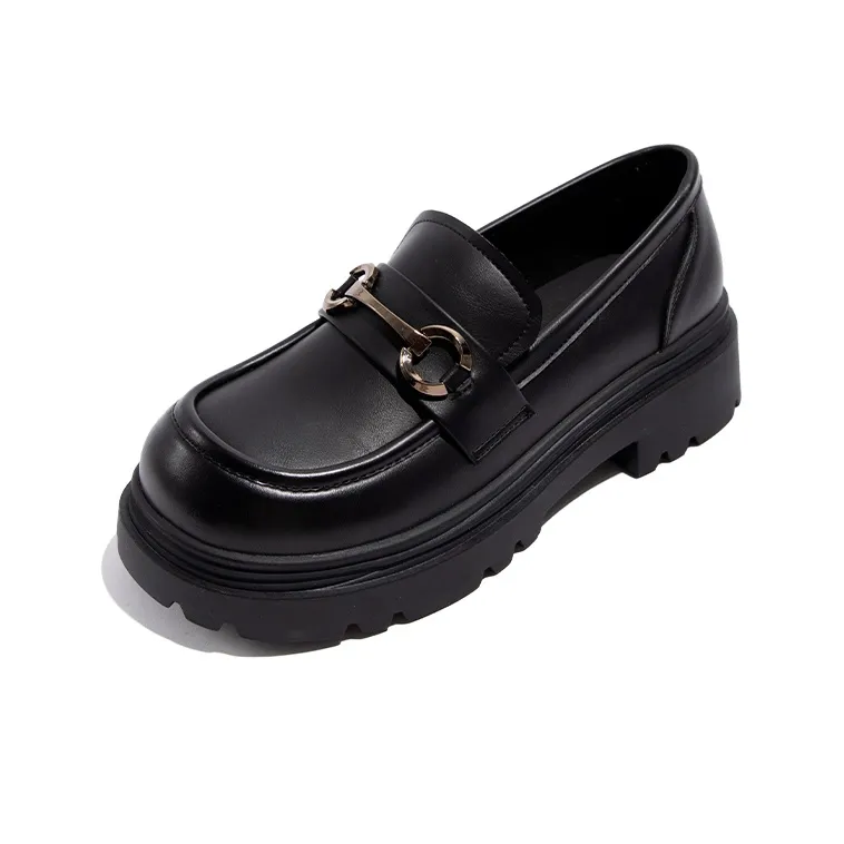 TUOPIN British Style, Japanese Style Elegant, Small Leather Shoes Loafers 5cm Women's Black-1