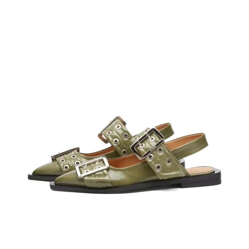 GANNI Buckled-strap Slingback Ballerina Shoes-2