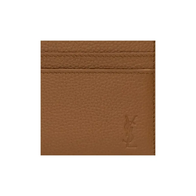 SAINT LAURENT CASSANDRE Calfskin Grain Leather Card Holder Men's Fox Gray-2