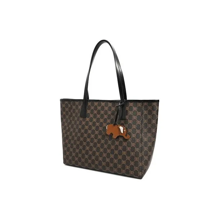 BELLE Artificial Leather Tote Bag Shopping Bag Shoulder Bag Handbag Large Size Women's Dark Brownish Black-1