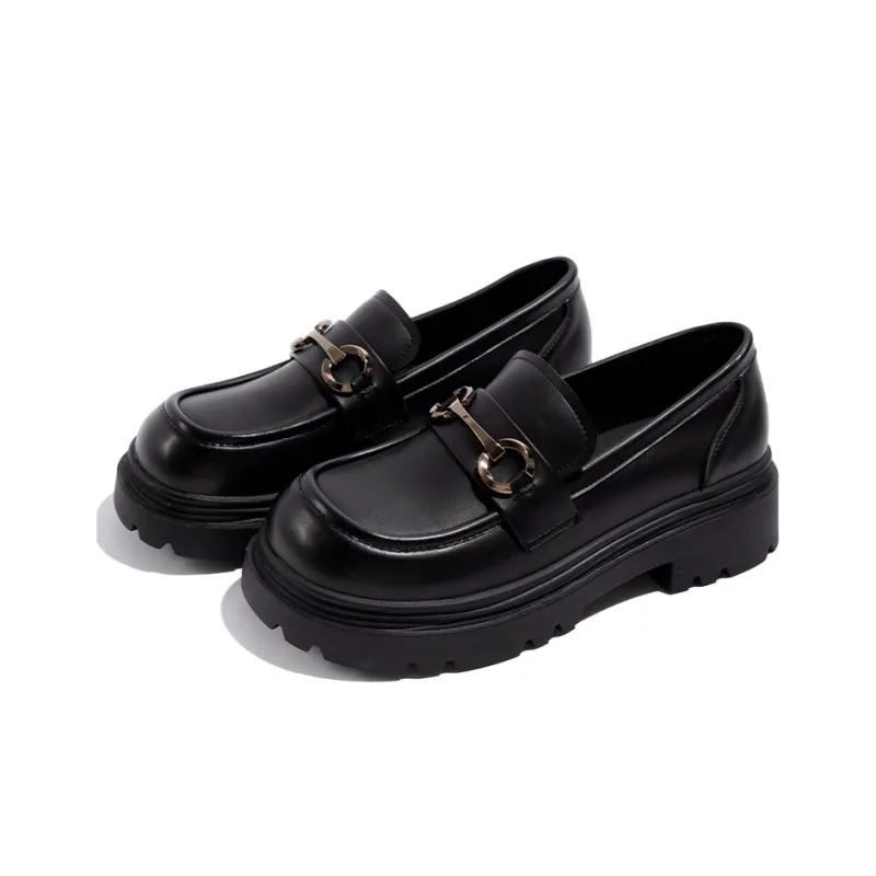 TUOPIN British Style, Japanese Style Elegant, Small Leather Shoes Loafers 5cm Women's Black-2