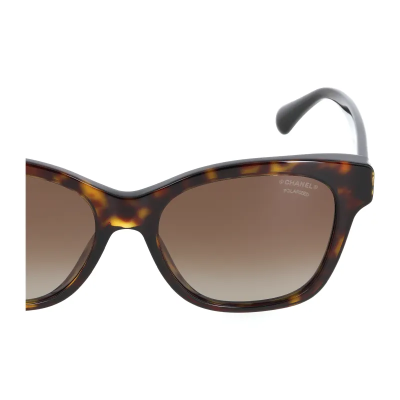 CHANEL Plate Frame Square Sunglasses Women's Brown-3