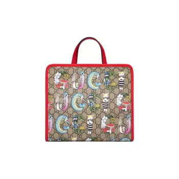 GUCCI X Yuko Higuchi Cat Print Tote Handbags Ebony/Red