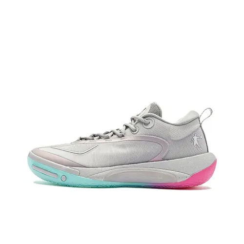 QIAODAN Wind Blade 4PRO Basketball Shoes Men Low-Top Mist Gray Crimson