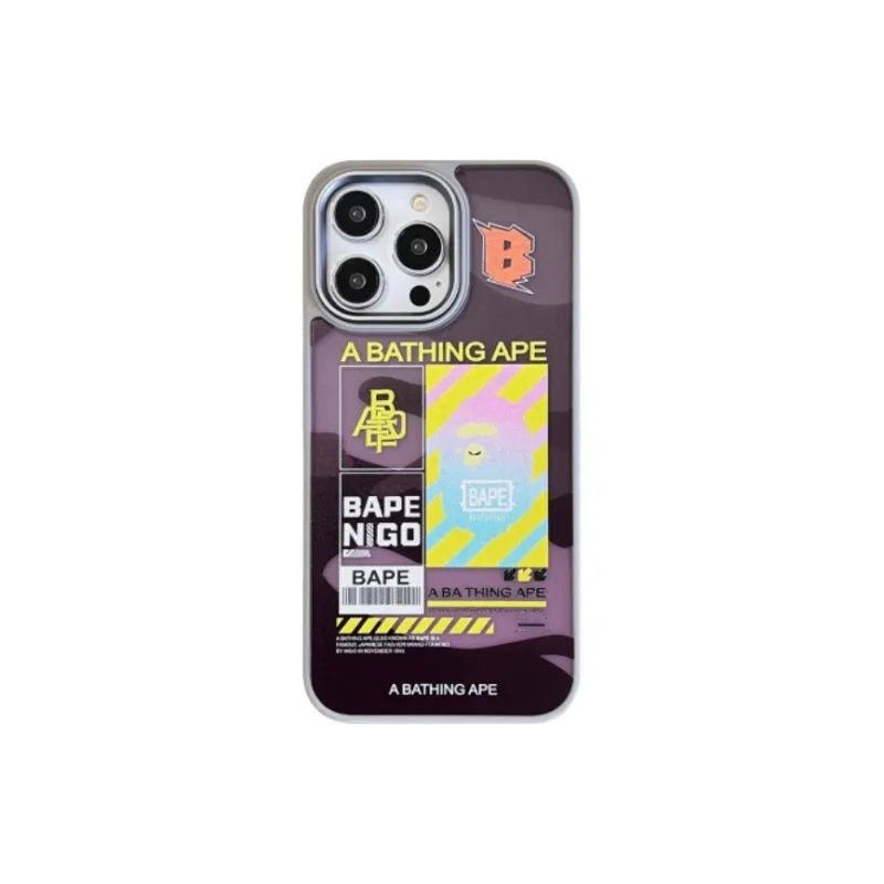 Koman ABS+PC Material Skin Tone Matte BAPE Label Phone Cases Suitable For Apple IPhone 12/13/14/15/Pro/Ma-3