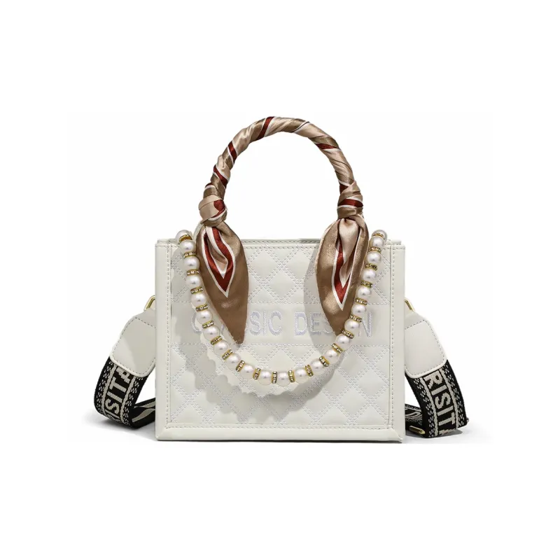 COMELY Cow Leather Patchwork Synthetic Leather Handbag Crossbody Bag Tote Shopping Bag Small Size Women's White-2