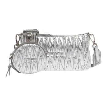 MIU MIU Matelassé Leather Shoulder Bag, Crossbody Bag Women's Silver