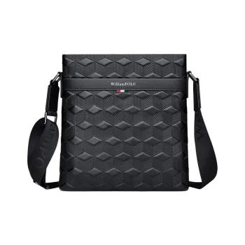 WilliamPOLO Cow Leather Crossbody Bag Fits 11-Inch IPad Shoulder Bag Large Size Men's Black