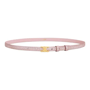 CELINE Sign Design Leather Belts Women's Pink Width 1.3CM
