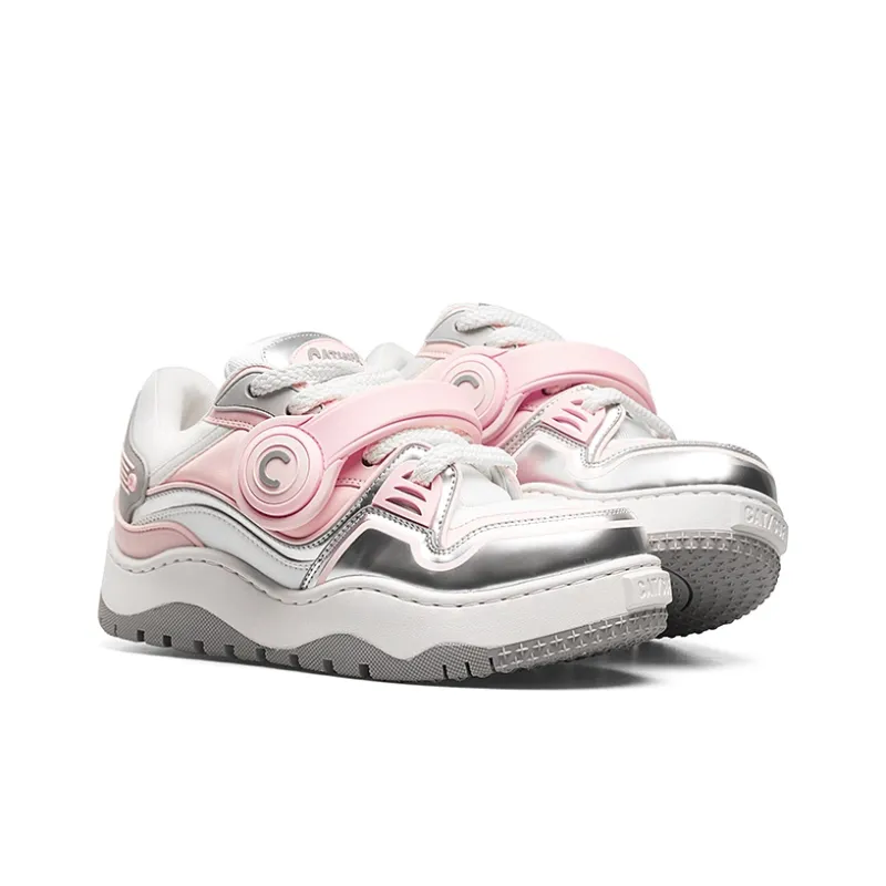 Cat&Sofa Headphone Series Anti Slip Wear Resistant Low Top Skateboard Shoes Unisex Silver Pink-2