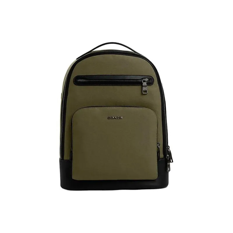 COACH Cow Leather Backpack Tubas Men's Olive Green & Earth Umber-0