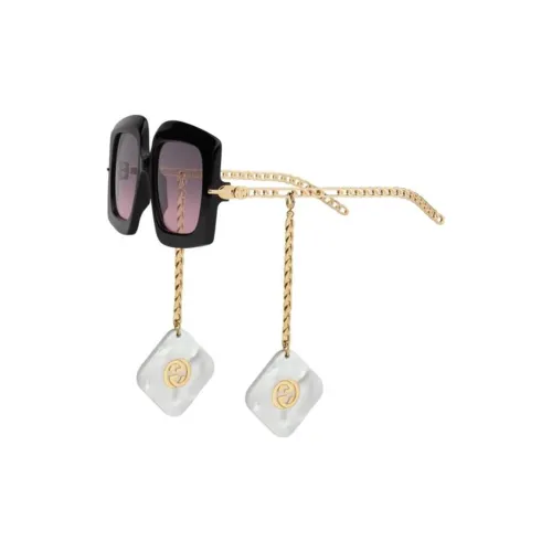GUCCI Acetate Metal Mother Of Pearl Square Sunglasses Unisex Black