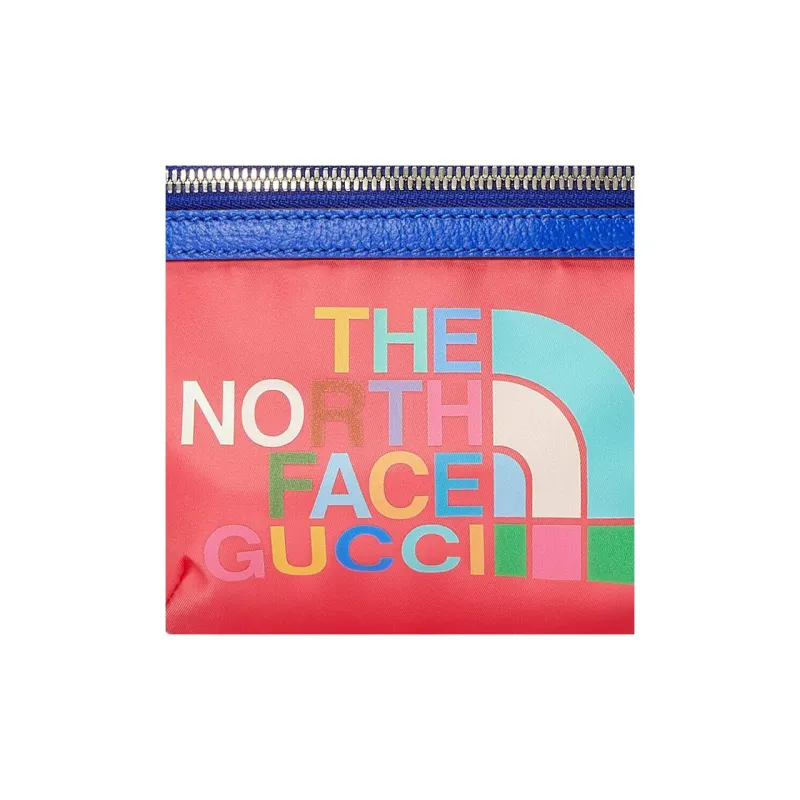 GUCCI The North Face Collaboration Nylon With Leather One Shoulder Crossbody Bag Sling Bag Fanny Pack Men's Pink/Blue-6