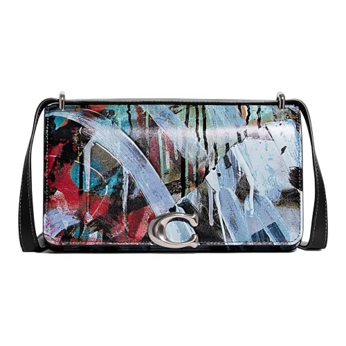 COACH MINT+SERF Collaboration Bandit Cow Leather Shoulder Bag Crossbody Bag Medium Size Women's Graffiti Blue