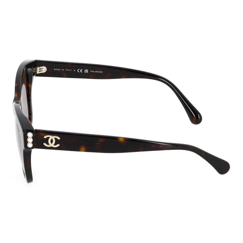 CHANEL Plate Frame Square Sunglasses Women's Brown-2