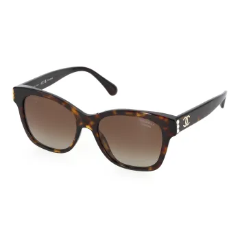 CHANEL Plate Frame Square Sunglasses Women's Brown
