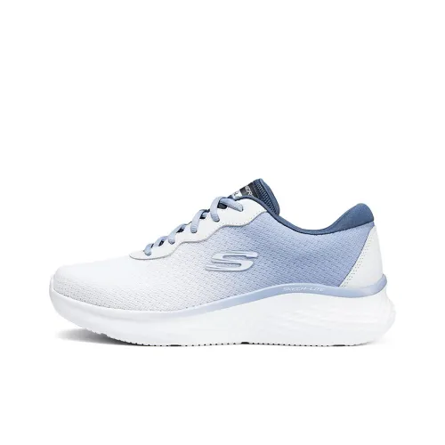 Skechers Cushioning Anti Slip Wear Resistant Breathability Low Top Casual Running Shoes Men's White Blue
