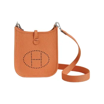 HERMES Evelyne Clemence Cow Leather Shoulder Bag, Crossbody Bag Mini Unisex Hermes Orange