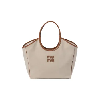 MIU MIU Canvas Handbag Women's Beige & Brandy