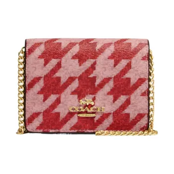 COACH Canvas With Leather Square Bag Wallet Mini Women's Red