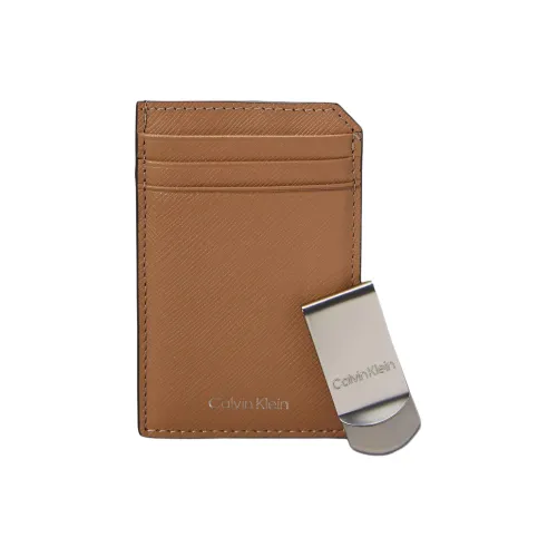 CK/Calvin Klein Saffiano Leather Money Clip Card Holder Men's Donkey Color