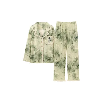 Sleep Pajama Set For Students Dormitory Home Outerwear-Ready Women's Green