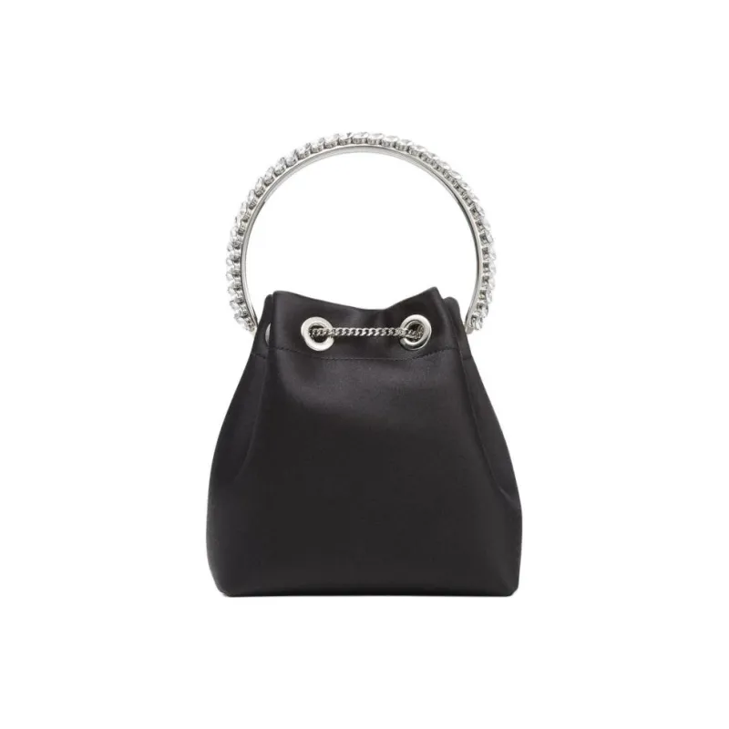 Jimmy Choo Satin One Shoulder Handbag Women's Black-3