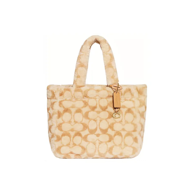 COACH Shearling Tote Bag, Shopping Bag, Shoulder Bag, Crossbody Bag, Handbag Tubas Women's Light Yellow-0
