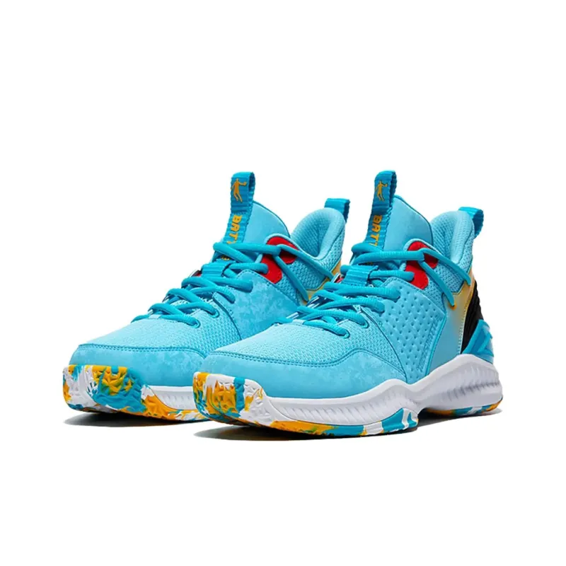 QIAODAN Cushioned Wear Resistant Slip Resistant Lightweight Low Top Basketball Shoes Men's Sky Blue-1