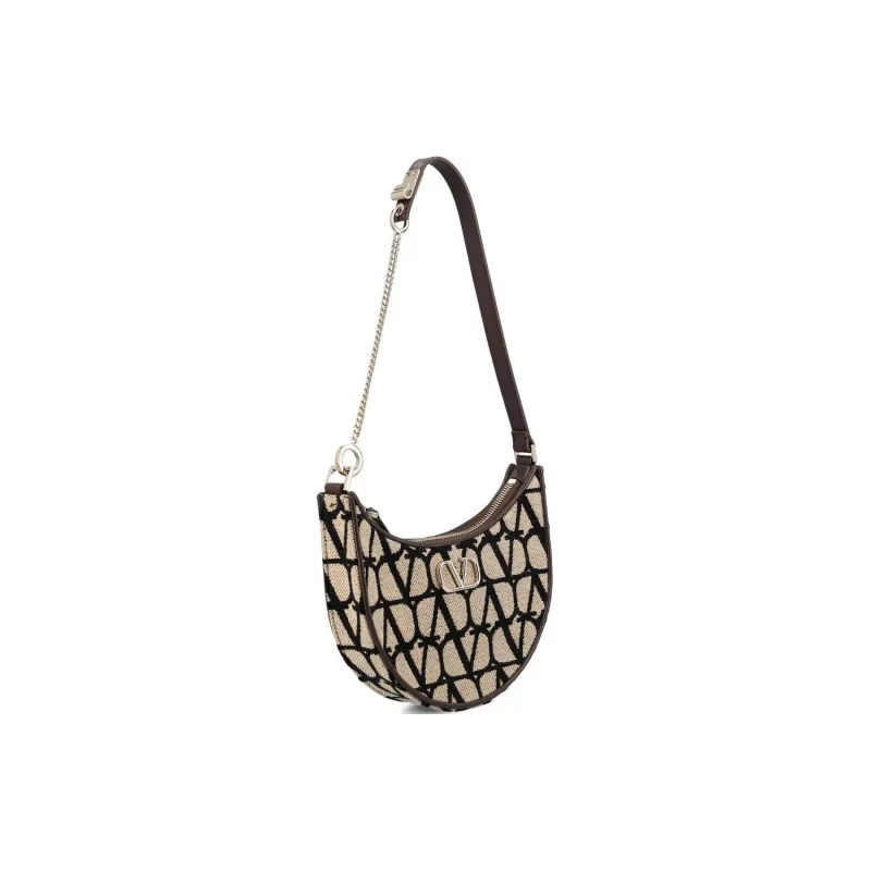 Valentino Vlogo Calfskin Shoulder Bag Women's Gray Black-1