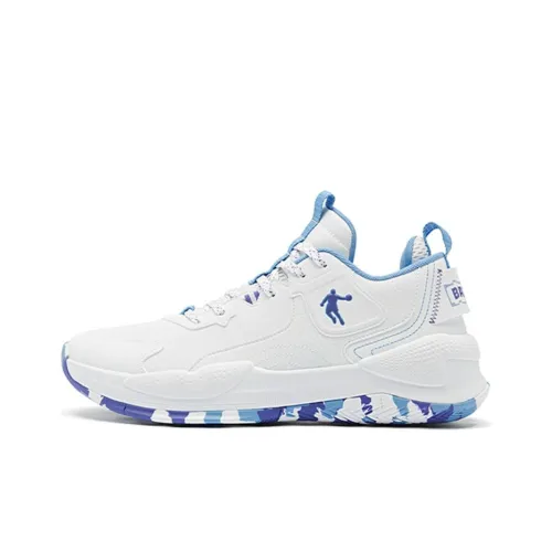 QIAODAN Slip Resistant Low Top Basketball Shoes Men's White Blue