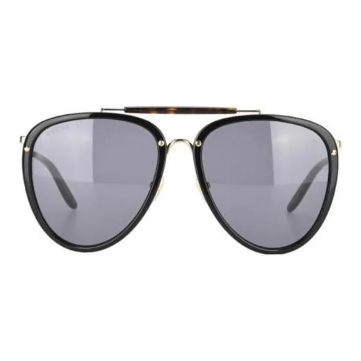 GUCCI Acetate Gold-Plated Metal Aviator Sunglasses Unisex Black-1