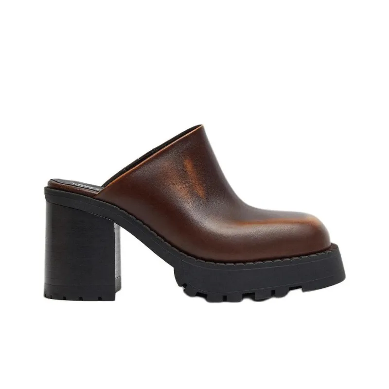 MIISTA Closed Toe Slippers 8cm Women's Brown-1