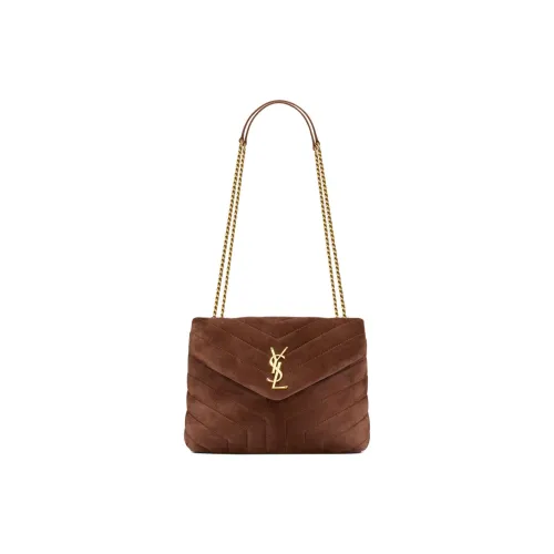 SAINT LAURENT LOULOU Quilted Suede Crossbody Bag Shoulder Bag Women's Coffee Brown