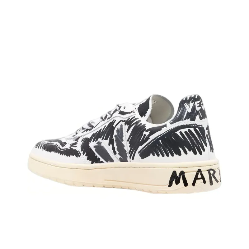 VEJA x MARNI V 10 Low Top Stylish Skateboarding Shoes Women's Black White-3