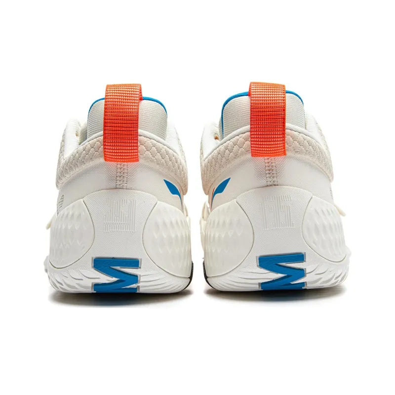 LiNing Rage 2 Cushioned Wear Resistant Supportive Lightweight Rebound Low Top Basketball Shoes Men's White Orange Blue-4