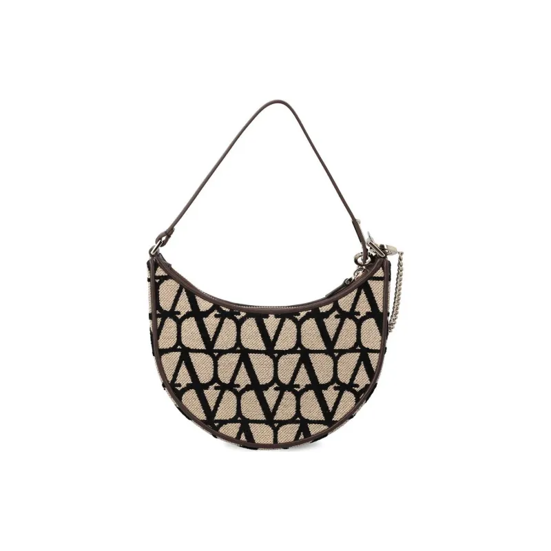 Valentino Vlogo Calfskin Shoulder Bag Women's Gray Black-2