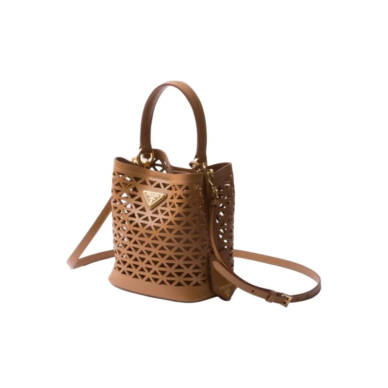 PRADA Panier Leather Shoulder Bag Crossbody Bag Handbag Mini Women's Caramel-1