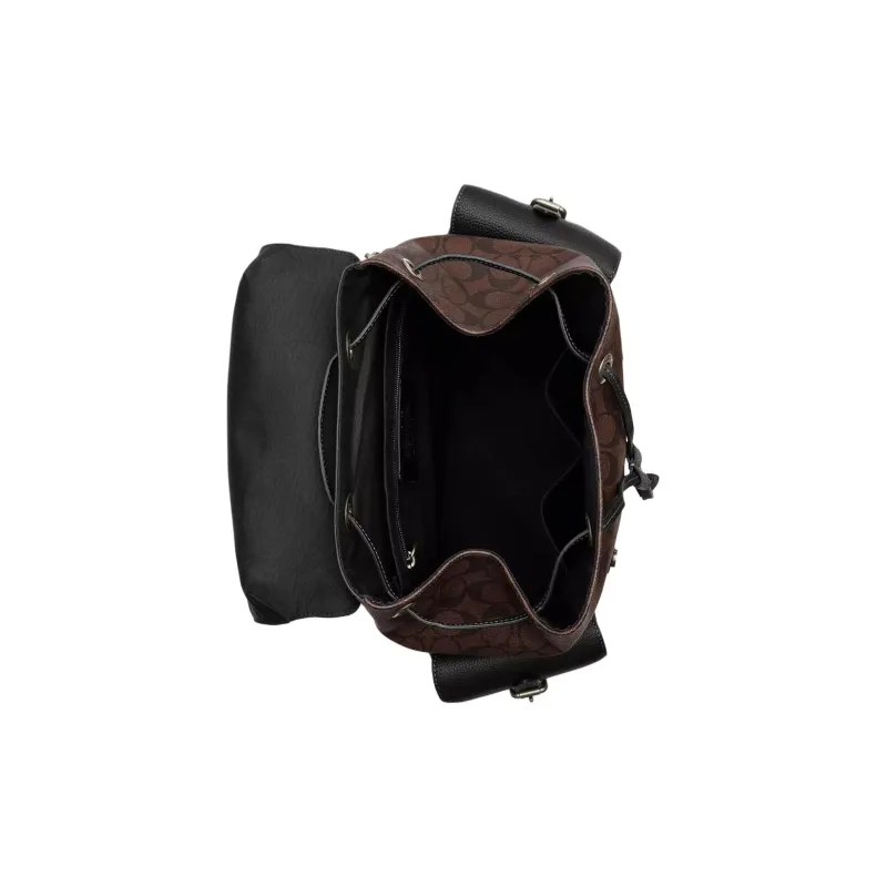 COACH Hudson Canvas With Leather Backpack Large Size Men's Mahogany & Black-2