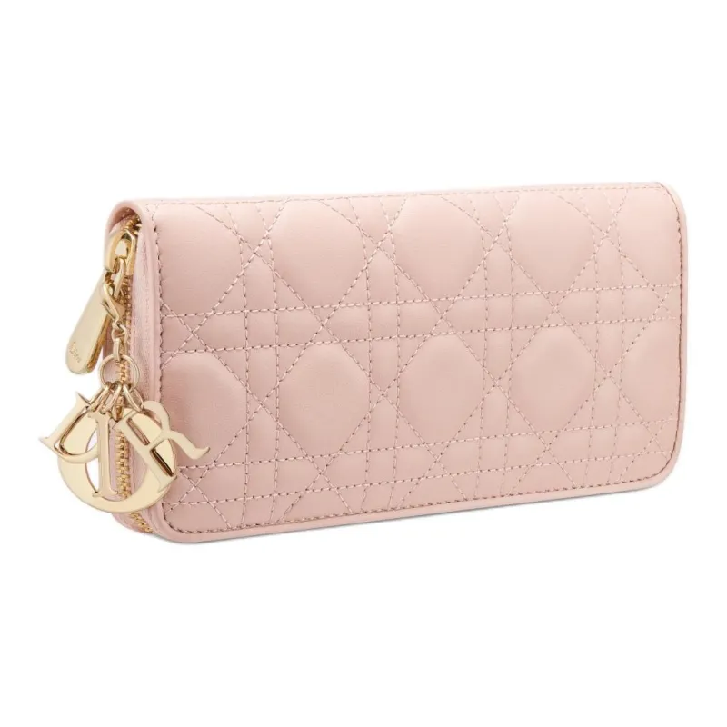 DIOR Lady Dior Lambskin Card Holder Clutch Wallet Women's Lotus Blossom Pink-1
