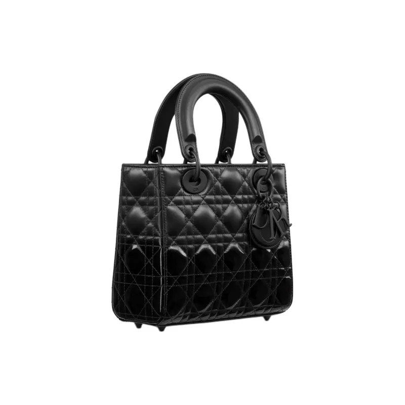 DIOR Lady Dior Wicker Pattern Lambskin Shoulder Bag Crossbody Bag Handbag Small Size Women's Black-2