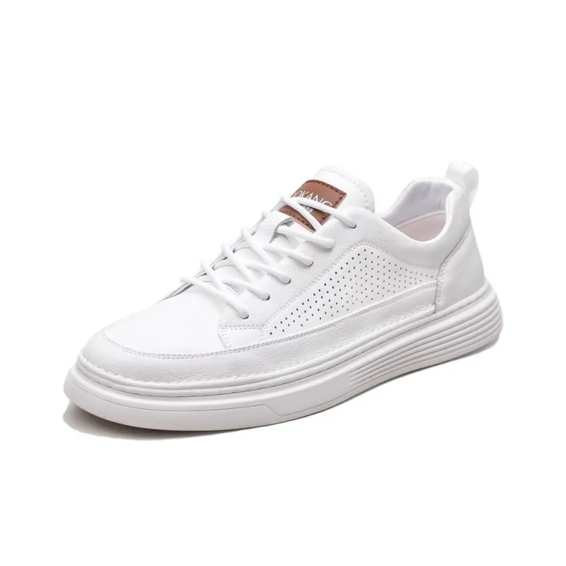 AOKANG Cut Out White Sneakers Breathable Low Top Skateboard Shoes Men's White-0