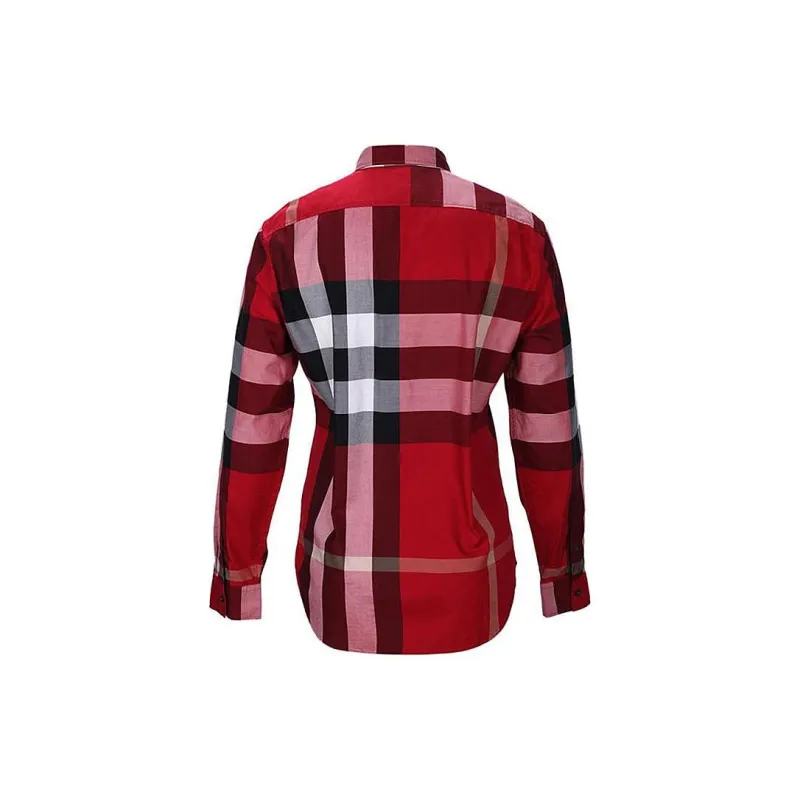 Burberry Men Color Block Check Shirt Red-1