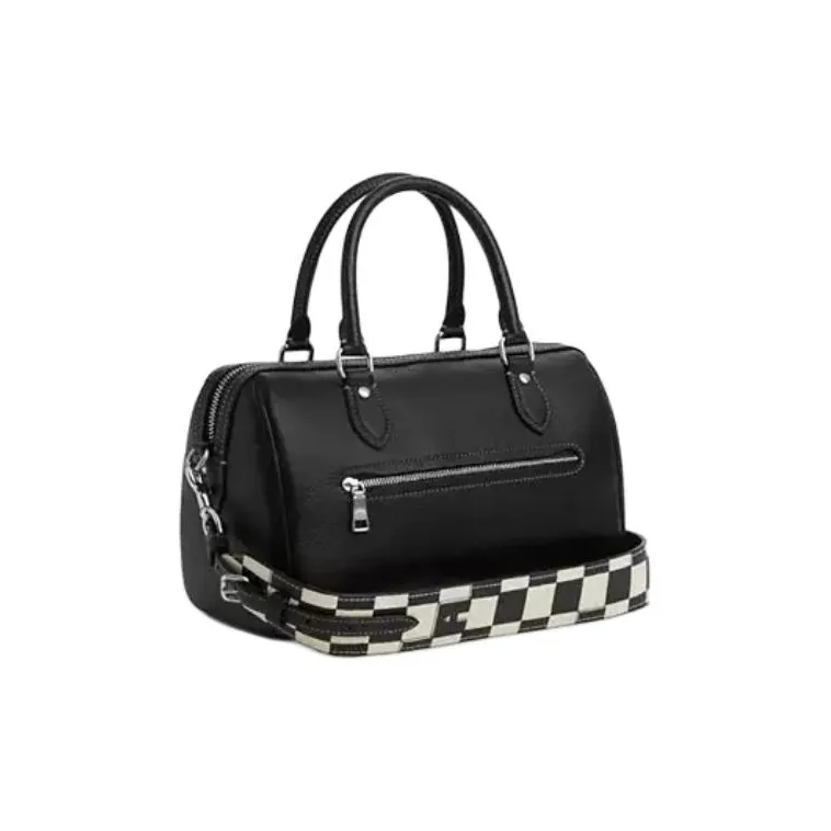 COACH Rowan Leather Paneled Canvas Handbag Shoulder Bag Crossbody Bag Medium Size Women's Black-1