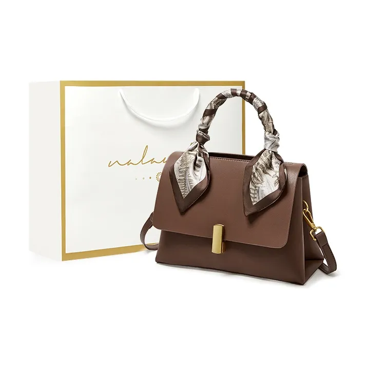 Narandu Cow Leather Crossbody Bag, Handbag, Shoulder Bag Medium Size Women's Ecru & Coffee-6