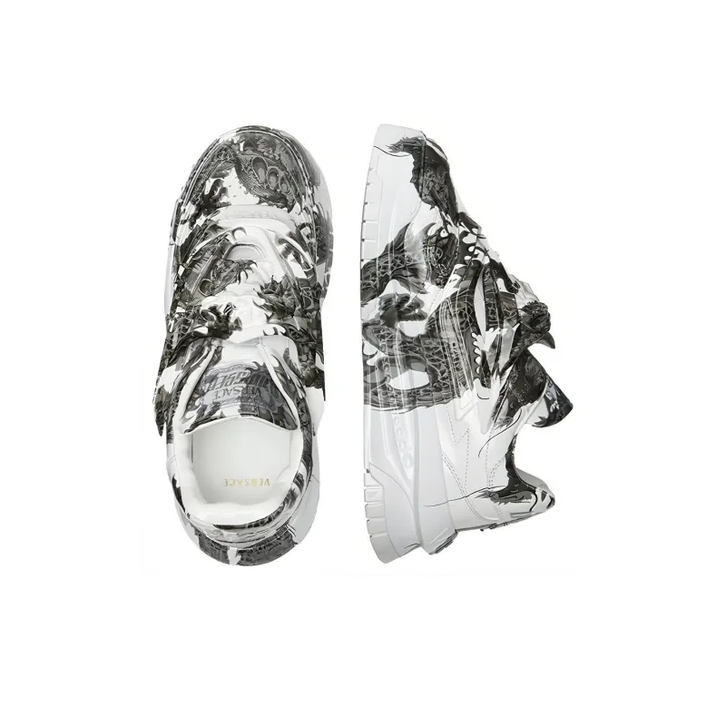 VERSACE Odissea Skateboard Shoes Men's Black White-2