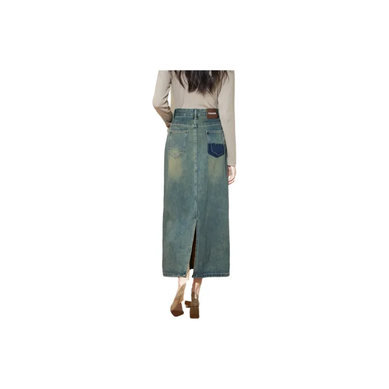 SMEN Denim Long Skirts Women's Denim Blue-1